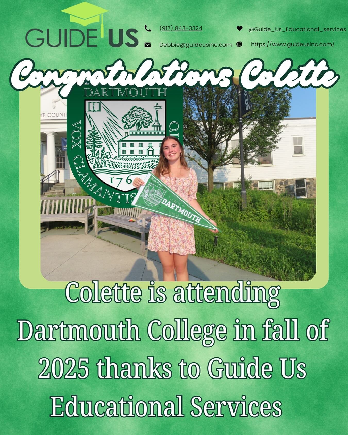 Congrats to Collette! She will be attending @dartmouthcollege in the fall! Hard work and dedication really pays off. We are so excited to see you accomplish great things! #college #collegeadvising #collegecounselor #collegehelp #classof2025πβ€οΈ #ivyb