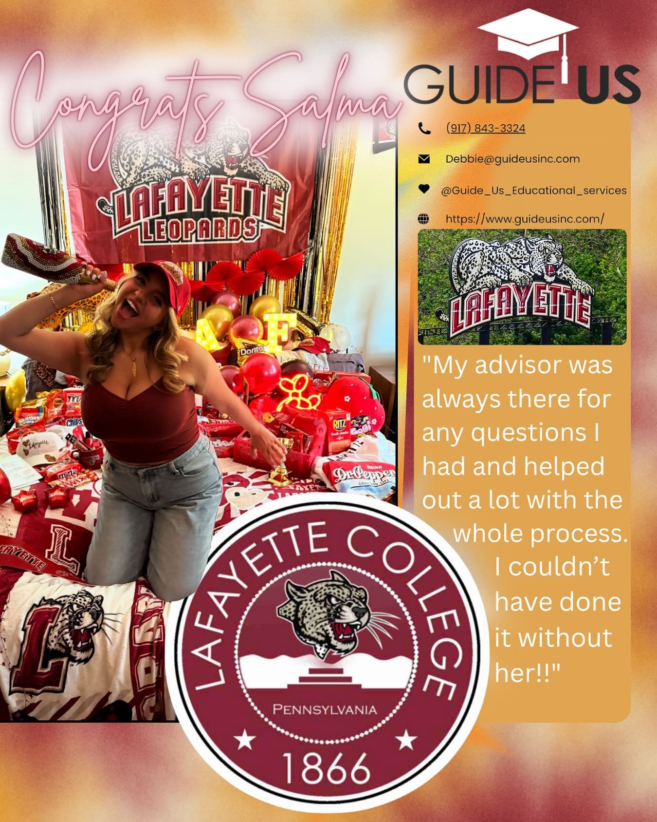 Congrats to Salma! And we appreciate the kind words! Best of luck to you @lafayettecollege #collegebound #lafayette #collegehelp #application #collegecounseling