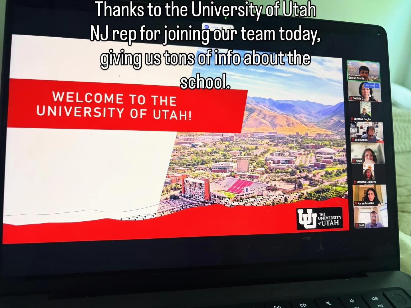 Thanks to the New Jersey rep from the University of Utah, who came to our team meeting to give us the scoop!! We were so impressed with this university! Some of the highlights include: they are a huge research university, number one game program in t
