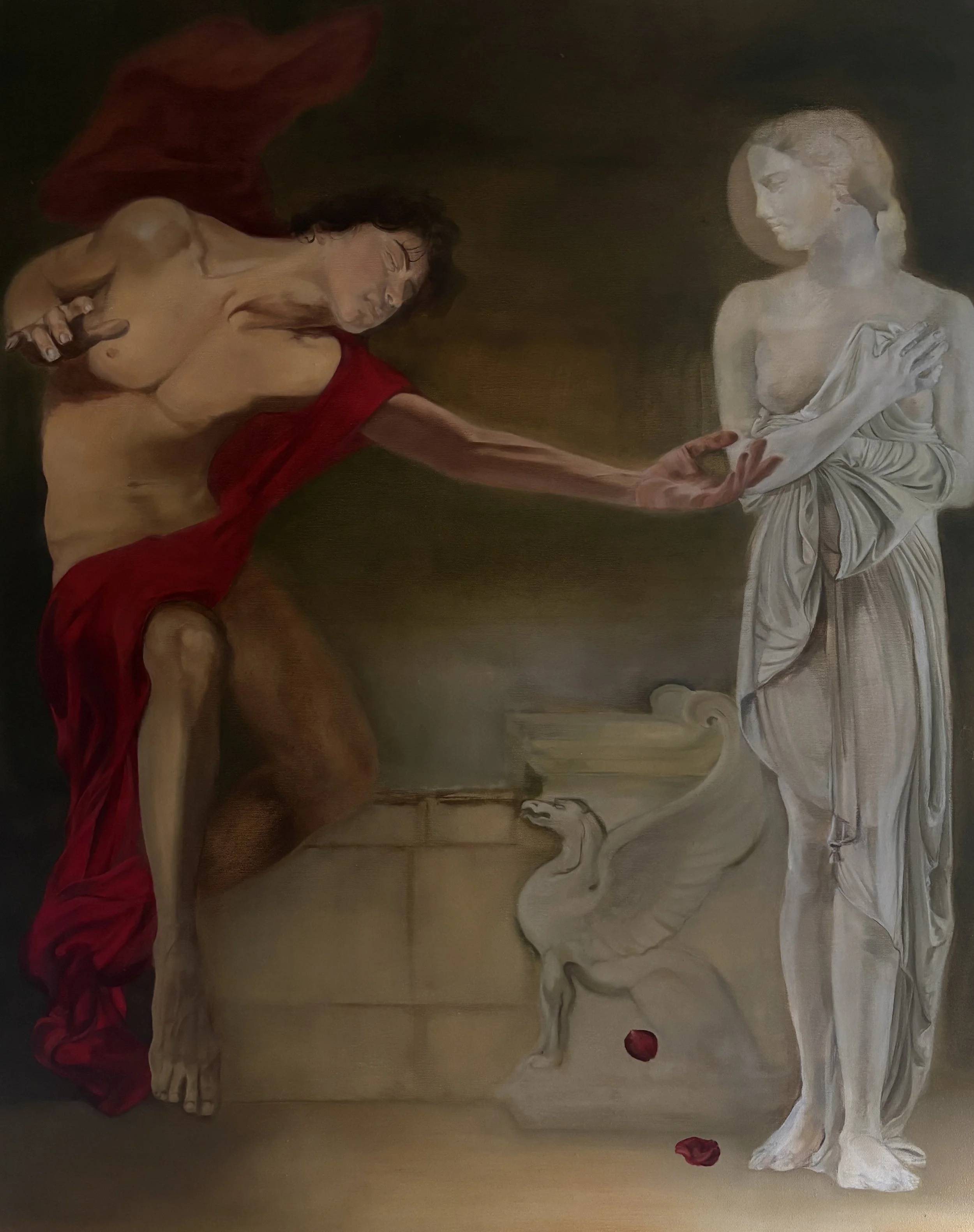 Contemporary fine art oil painting Cor Meum by Dominika Alicja Beata, featuring alchemical symbols and a dramatic chiaroscuro technique.
