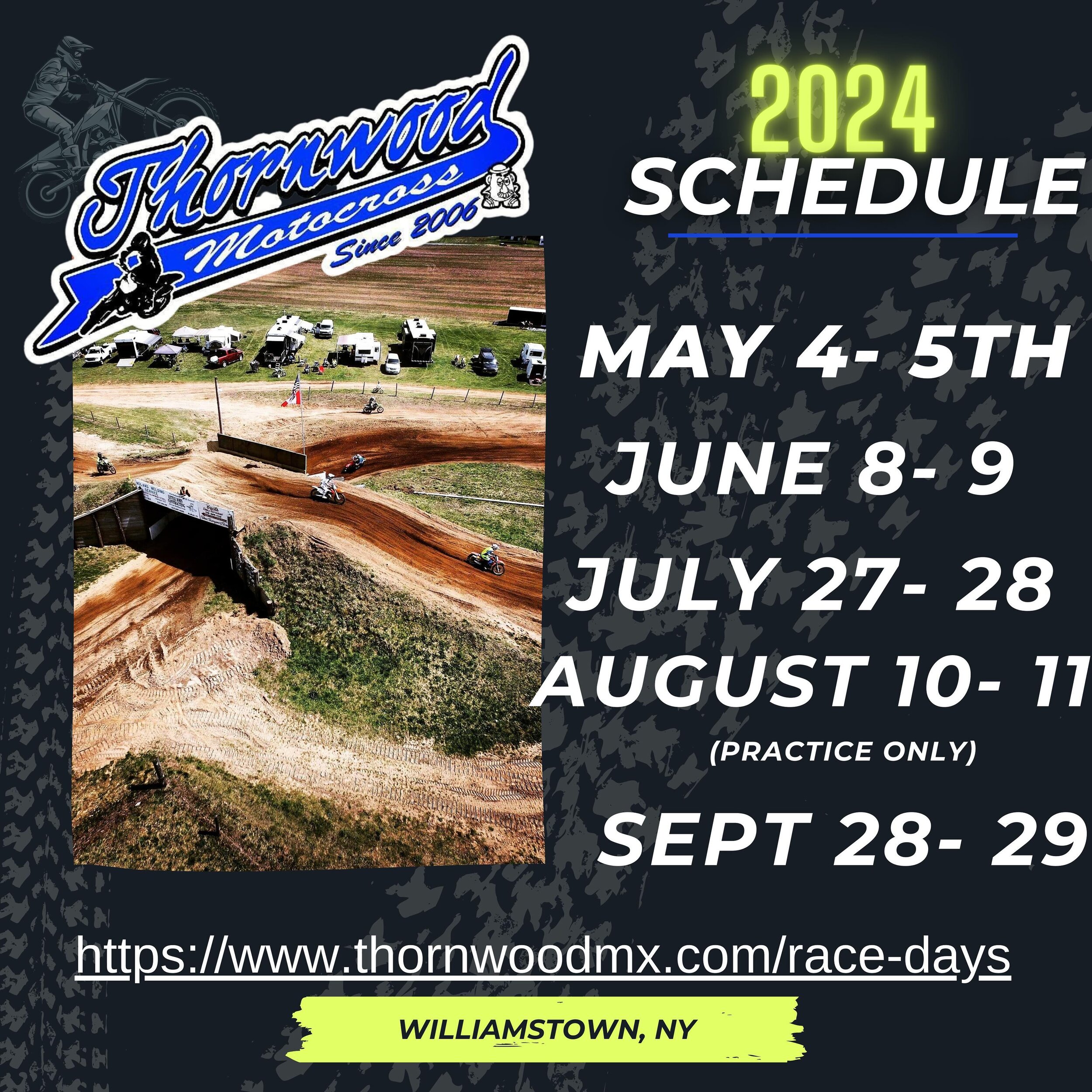 Here at Thornwood we are heading into our 18th year as a family owned and operated facility, and we are pumped to have you all for another season. Here&rsquo;s our dates for the year, and probably some more fun events to come sprinkled in! 🏁🏁 Share