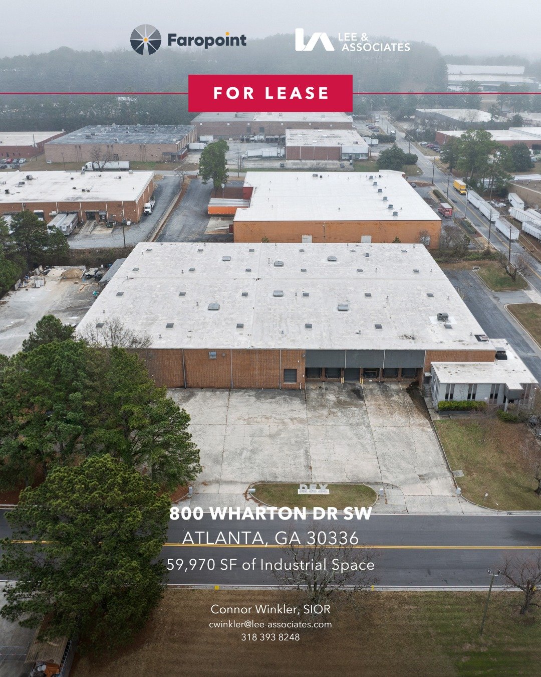 FOR LEASE! Lee &amp; Associates &ndash; Atlanta is pleased to market 800 Wharton Drive, Atlanta, GA 30336, a well-located 59,970 SF single tenant industrial facility in the Fulton Industrial submarket.

Owned and managed by Faropoint, the M-1(Light I