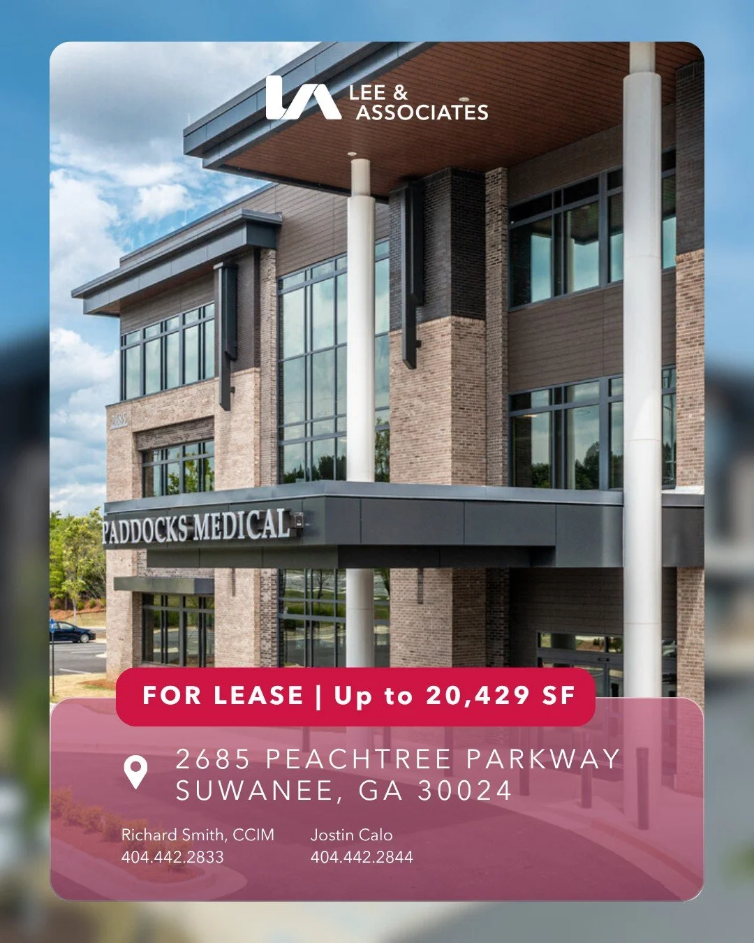 Price Improvement | The Paddocks &ndash; Suwanee, GA

Now offered at $24.00 PSF FSG, The Paddocks presents a compelling leasing opportunity for medical and healthcare users seeking high-quality space in a premier North Atlanta corridor.

Located at 2