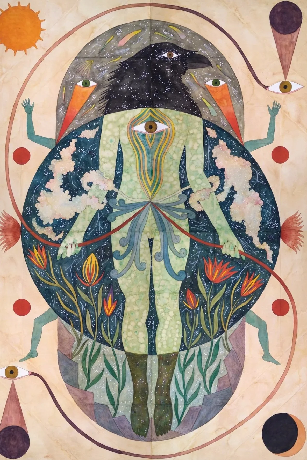 human crow being in bloom flowers earth and sky for clairvoyant psychic mentorship for therapist and healers