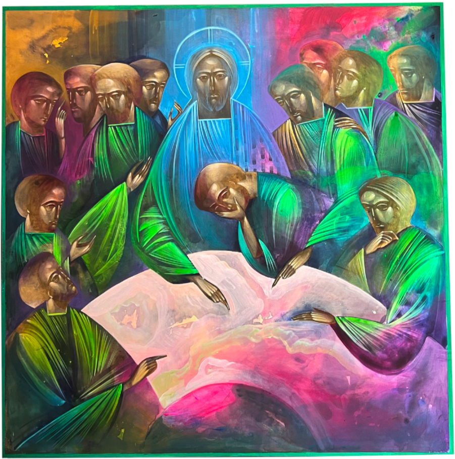 Neon iconographic painting icon the last supper jesus gospel of john artist kateryna shadrina