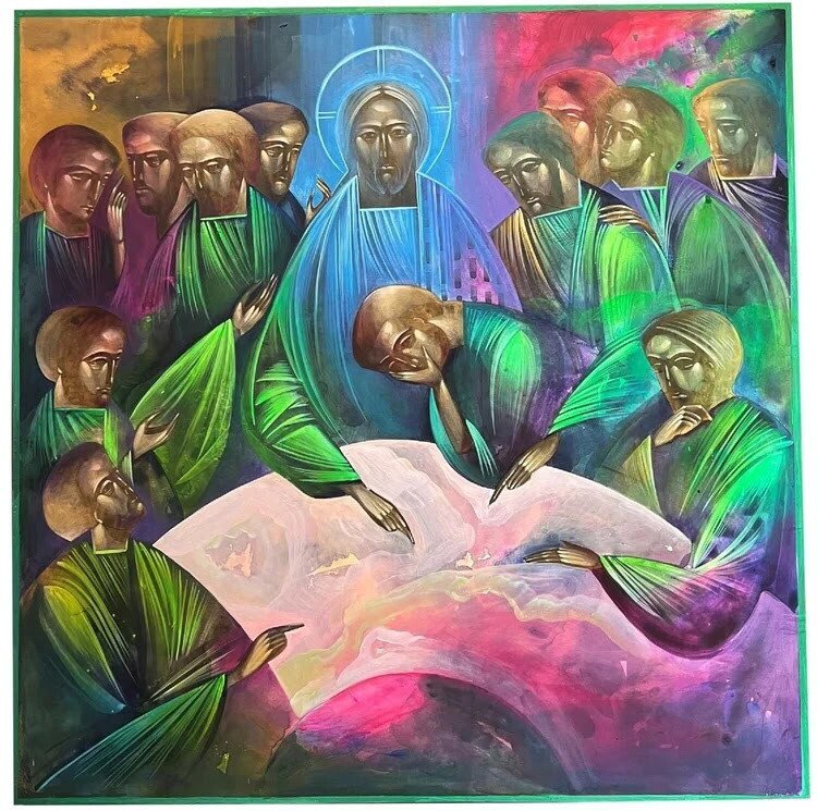 Jesus Christ last supper with disciples icon gospel of john painting kateryna shadrina