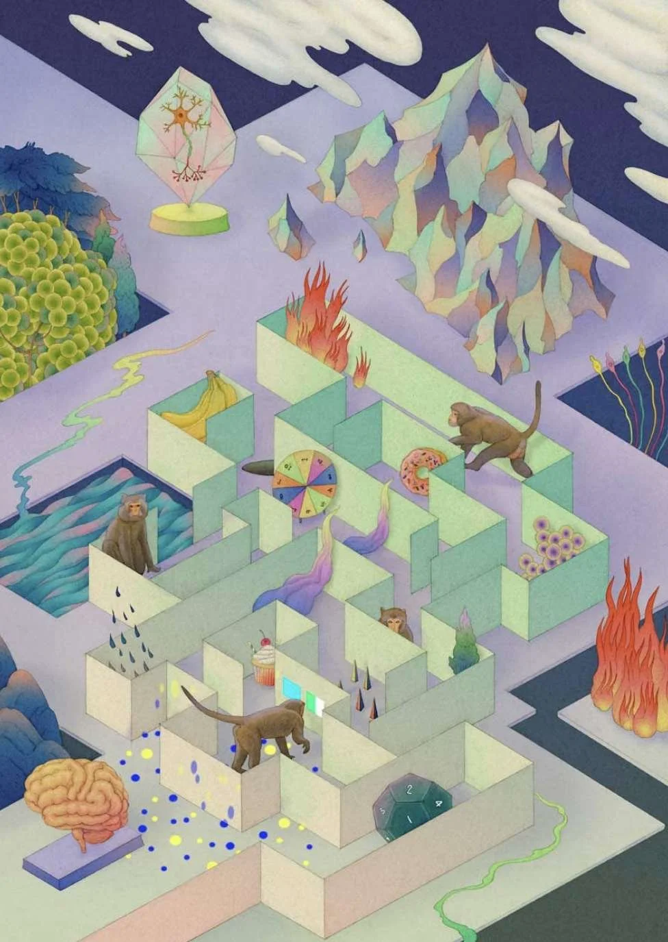 maze with monkeys fire wheels brain leading to clairvoyant counseling for therapists and healers spiritual counseling for spiritually mature seekers