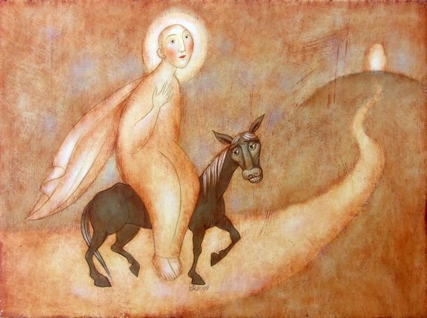 Jesus riding donkey into jerusalem palm sunday art painting by julia stankova
