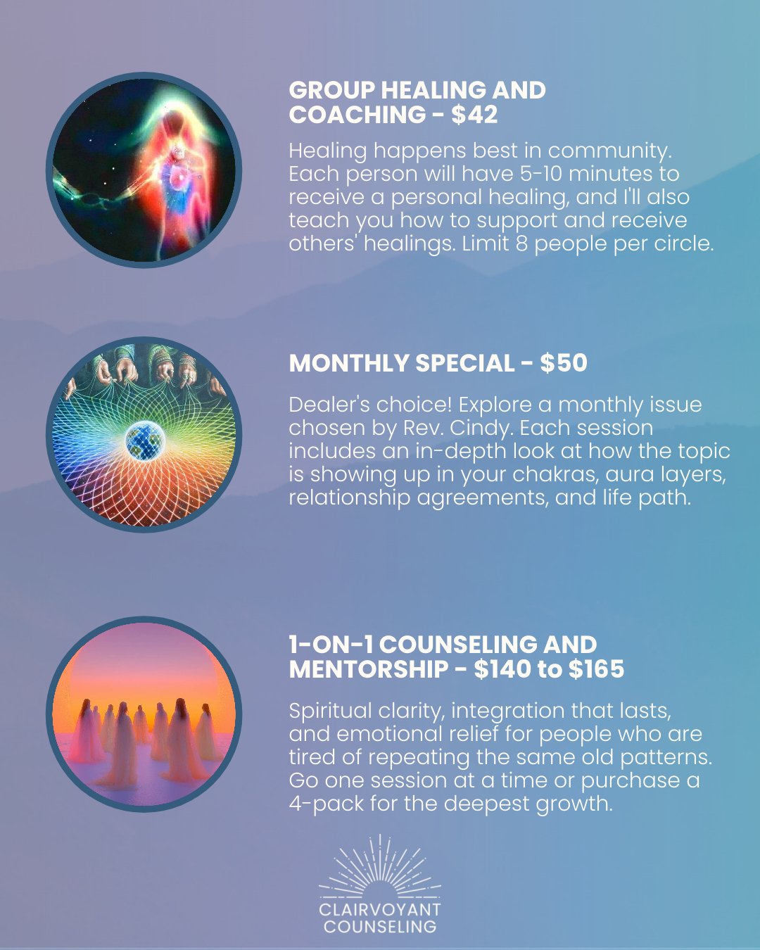 Booking with cindy pincus clairvoyant counseling monthly special group healing
