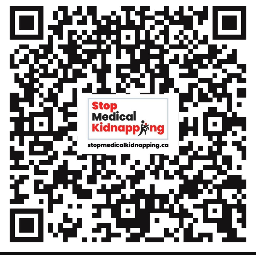QR code with a logo that reads 'Stop Medical Kidnapping' and the website stopmedicalkidnapping.ca