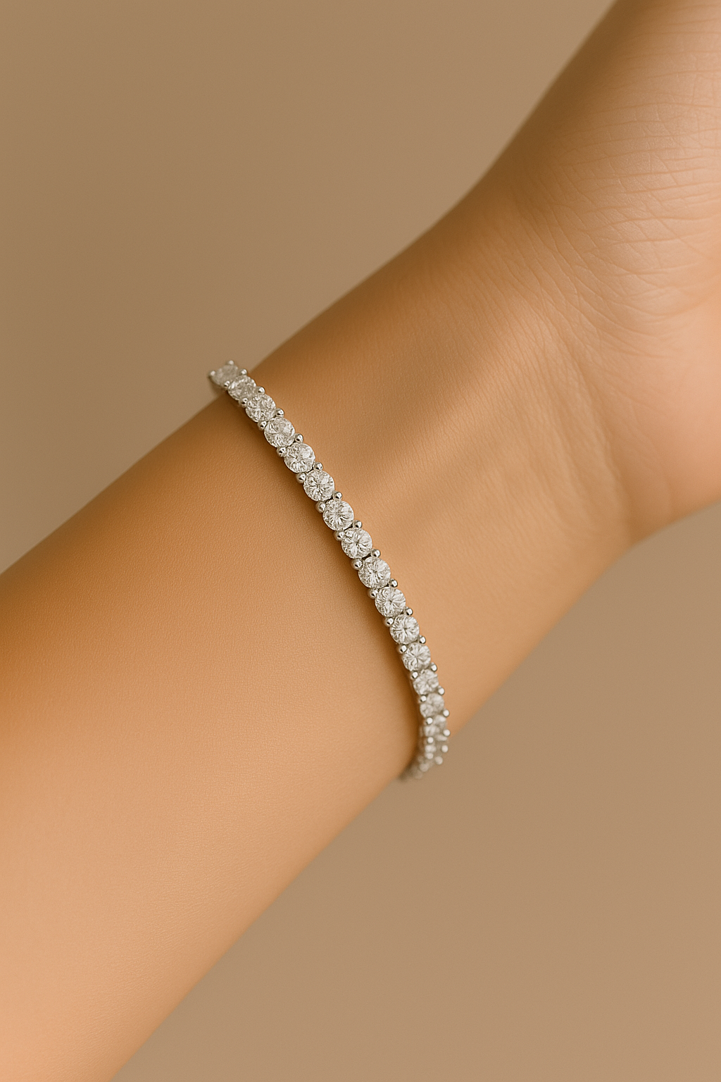 5.6ct. Round Brilliant 3mm Tennis Bracelet in 18K Solid White Gold Moissanite - Isla