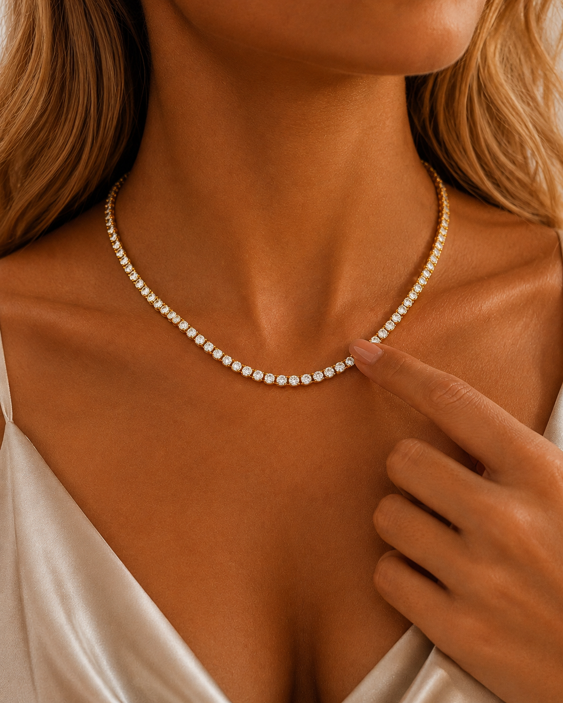 27ct. 4mm Moissanite Tennis Necklace Yellow Gold | Leah