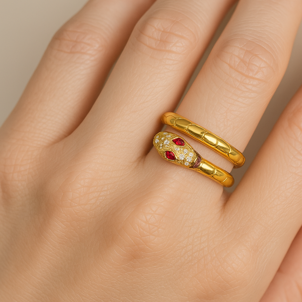 Gold Serpent Statement Cocktail Ring 18K Yellow Gold Plated - Marigold