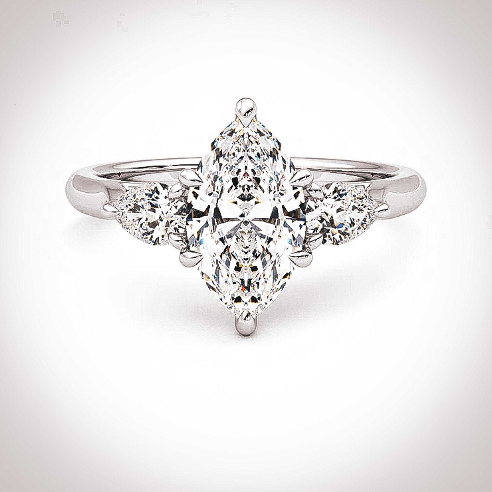 5ct. Marquise-Cut Lab Diamond Engagement Ring With Side Stones in 18k Solid White Gold - Matilda