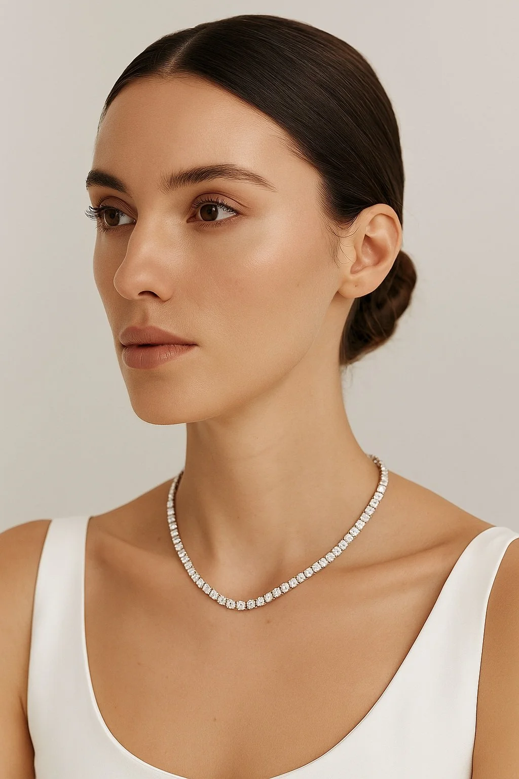 33ct. 18K White Gold Vermeil Plated Round Brilliant 4mm Moissanite Tennis Necklace - Fiona