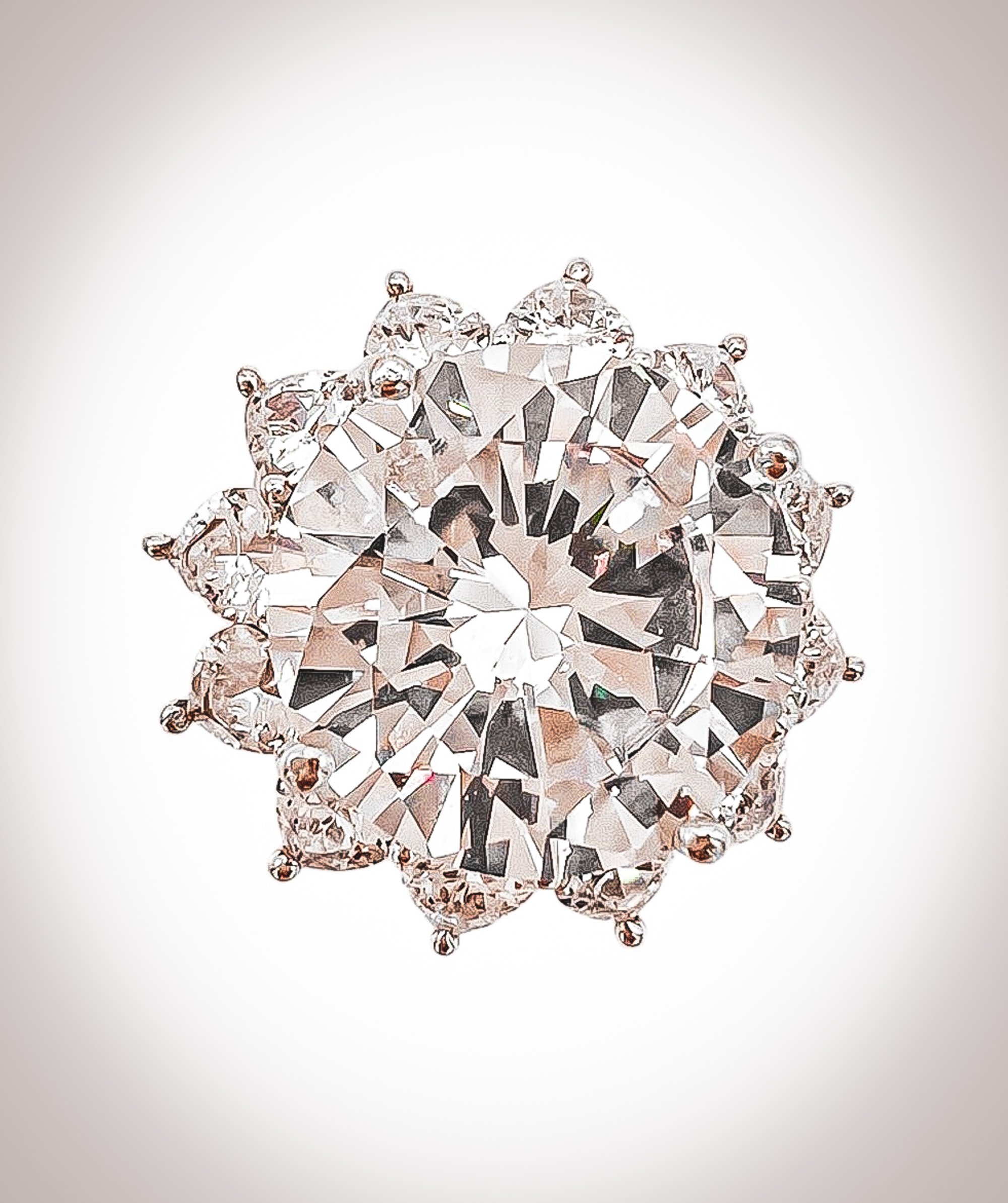 13.0 Carat Flower Design Round-Cut Moissanite Engagement Ring | 18K White Gold Vermeil | The Mercy Ring
