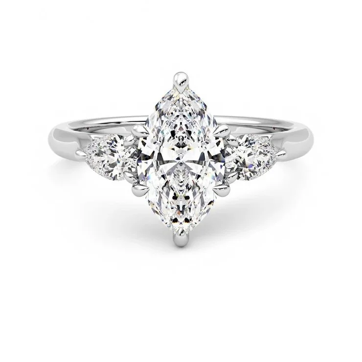 Marquise-Cut Lab Diamond Engagement Ring with Side Stones | Matilda
