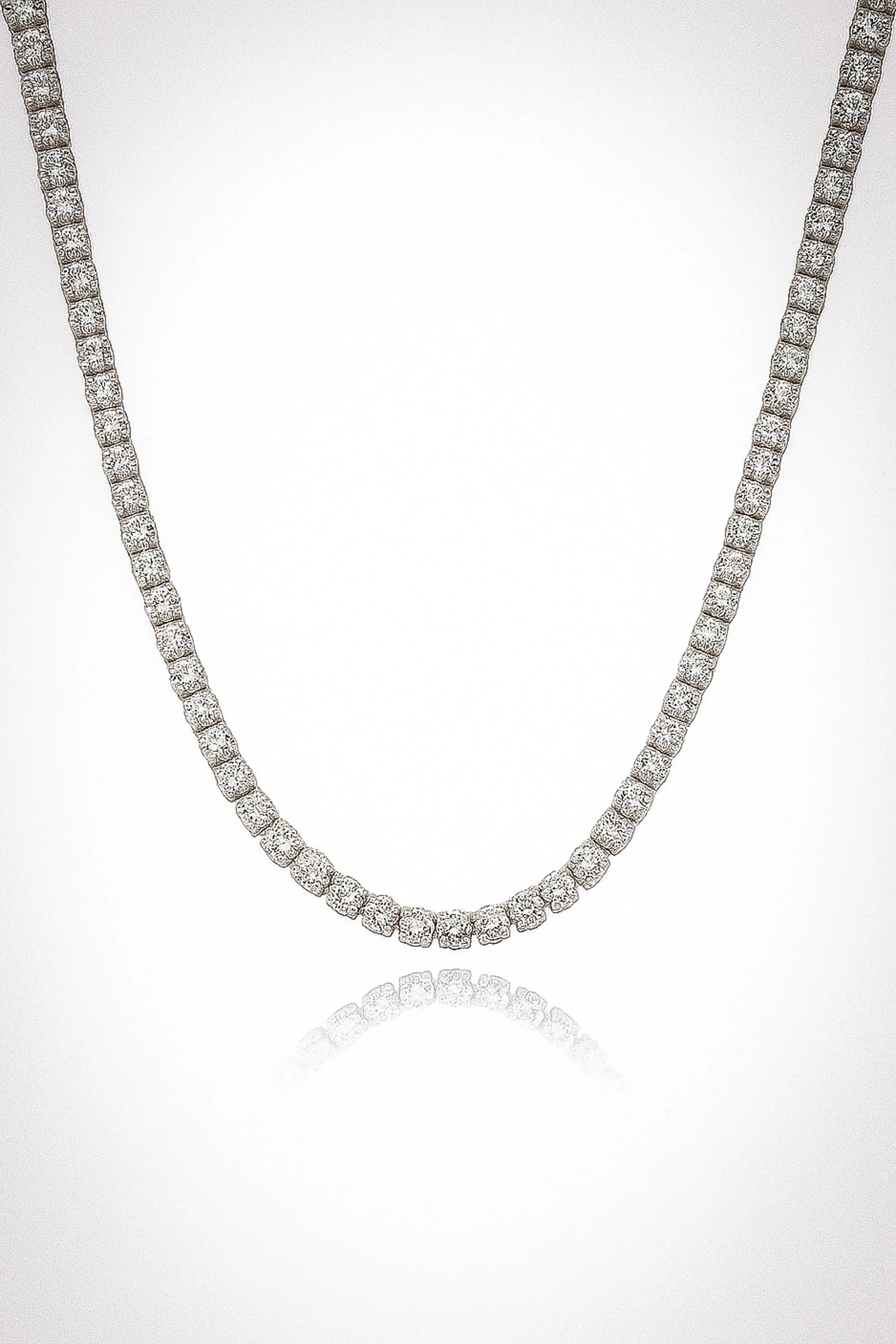 33ct. 18K White Gold Vermeil Plated Round Brilliant 4mm Moissanite Tennis Necklace - Fiona
