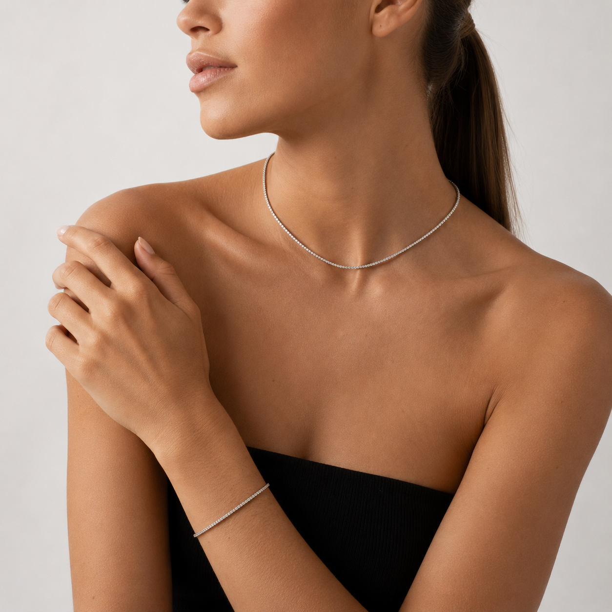2mm Necklace and Bracelet Tennis Set