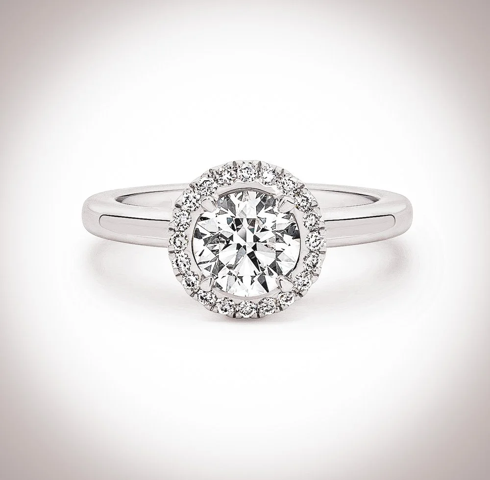Carat Round-Cut Halo Moissanite Engagement Ring 18k White Gold