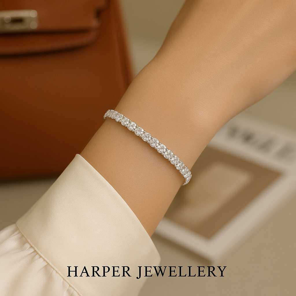 10.8 Carat Round-Cut Lab-Grown Diamond Tennis Bracelet 18K Solid White Gold - Doris