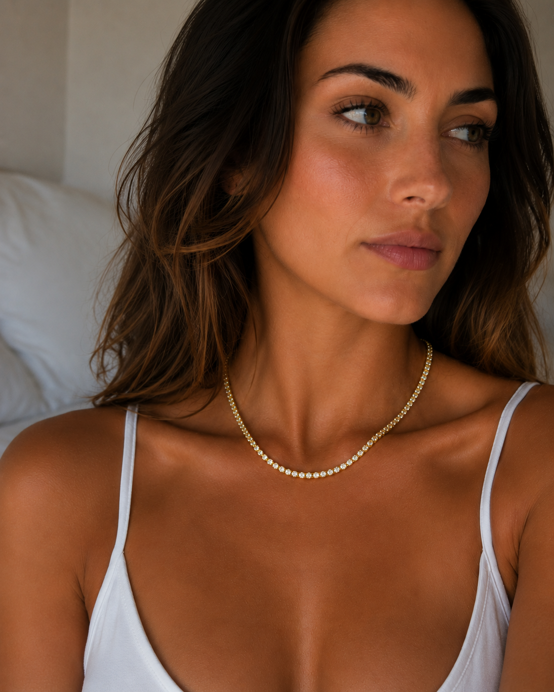 13ct. 3mm Moissanite Tennis Necklace Yellow Gold | Kaitlyn