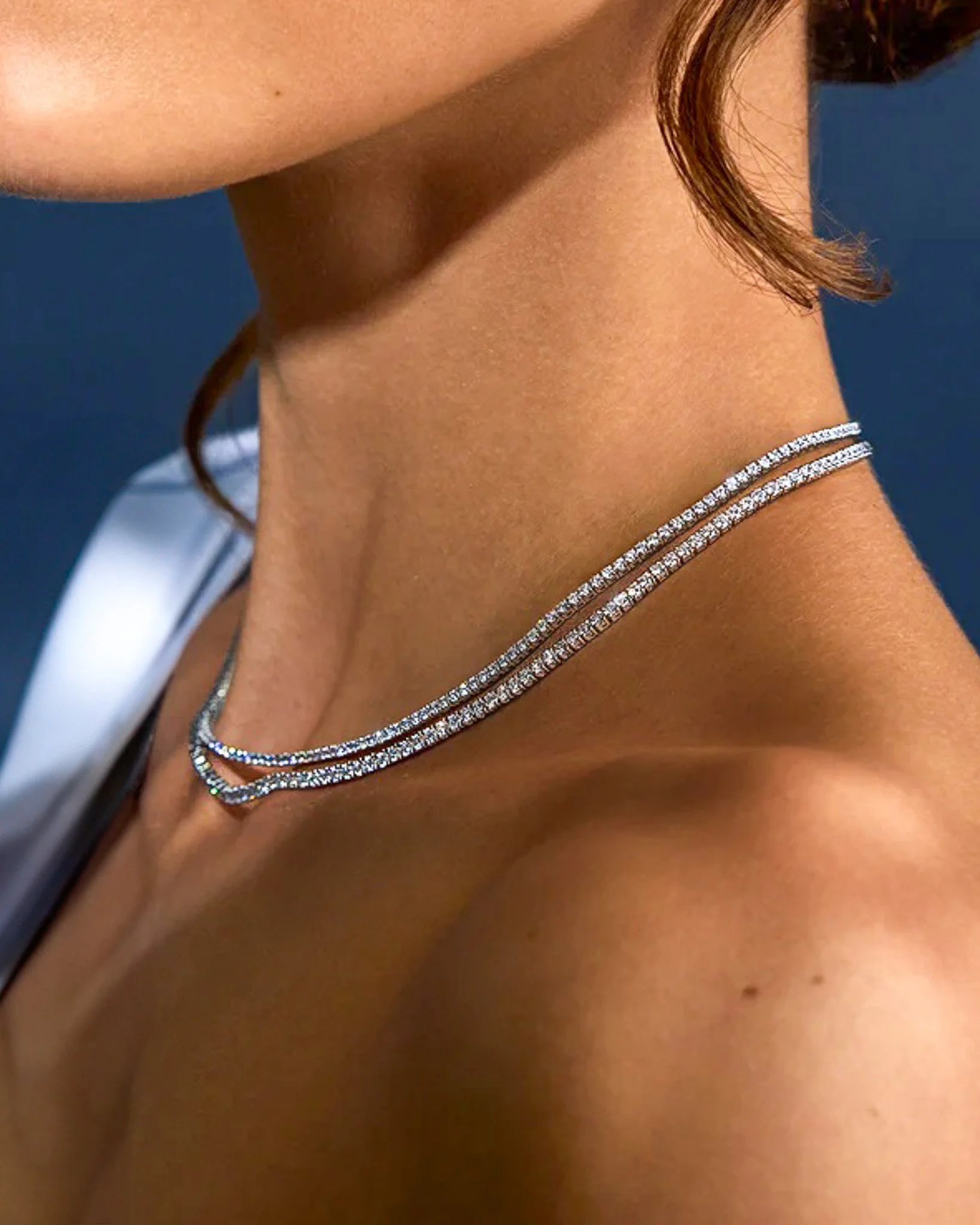 11.5ct. Round Brilliant 3mm Adjustable Tennis Necklace in 18K White Gold Vermeil Moissanite - Annie