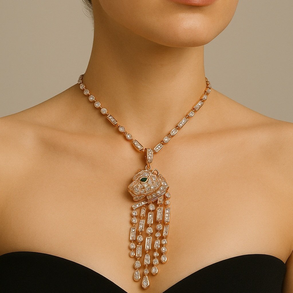 Rose Gold Bold Moissanite Panther Statement Necklace 18k Rose Gold Vermeil - Violet