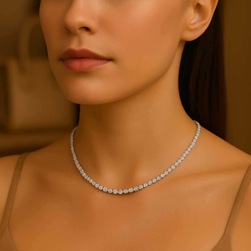 19.0 Carat Round-Cut 3.8mm Moissanite Tennis Necklace 18K White Gold Vermeil - Micaela