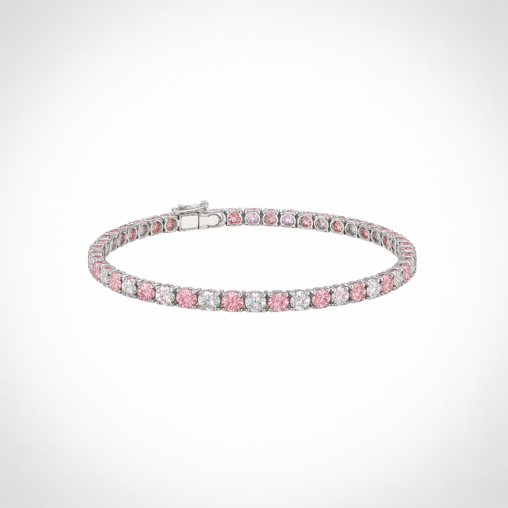Pink and White Moissanite Tennis Bracelet 18K White Gold Platinum Vermeil | Cherry