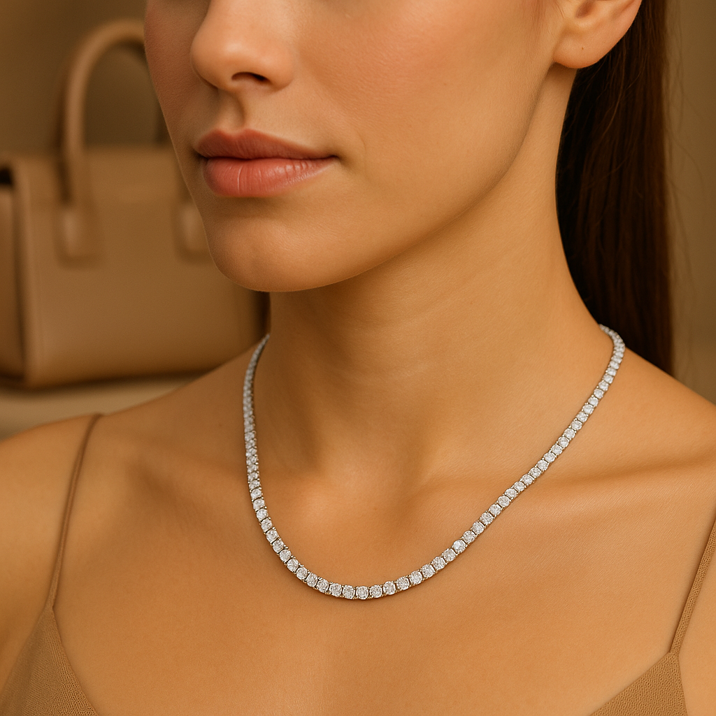 19.0 Carat Round-Cut 3.8mm Moissanite Tennis Necklace 18K White Gold Vermeil - Micaela