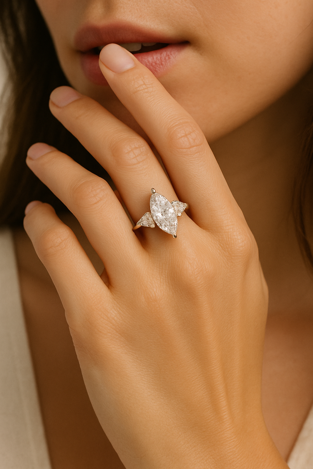 Marquise-Cut Lab Diamond Engagement Ring With Side Stones 18K