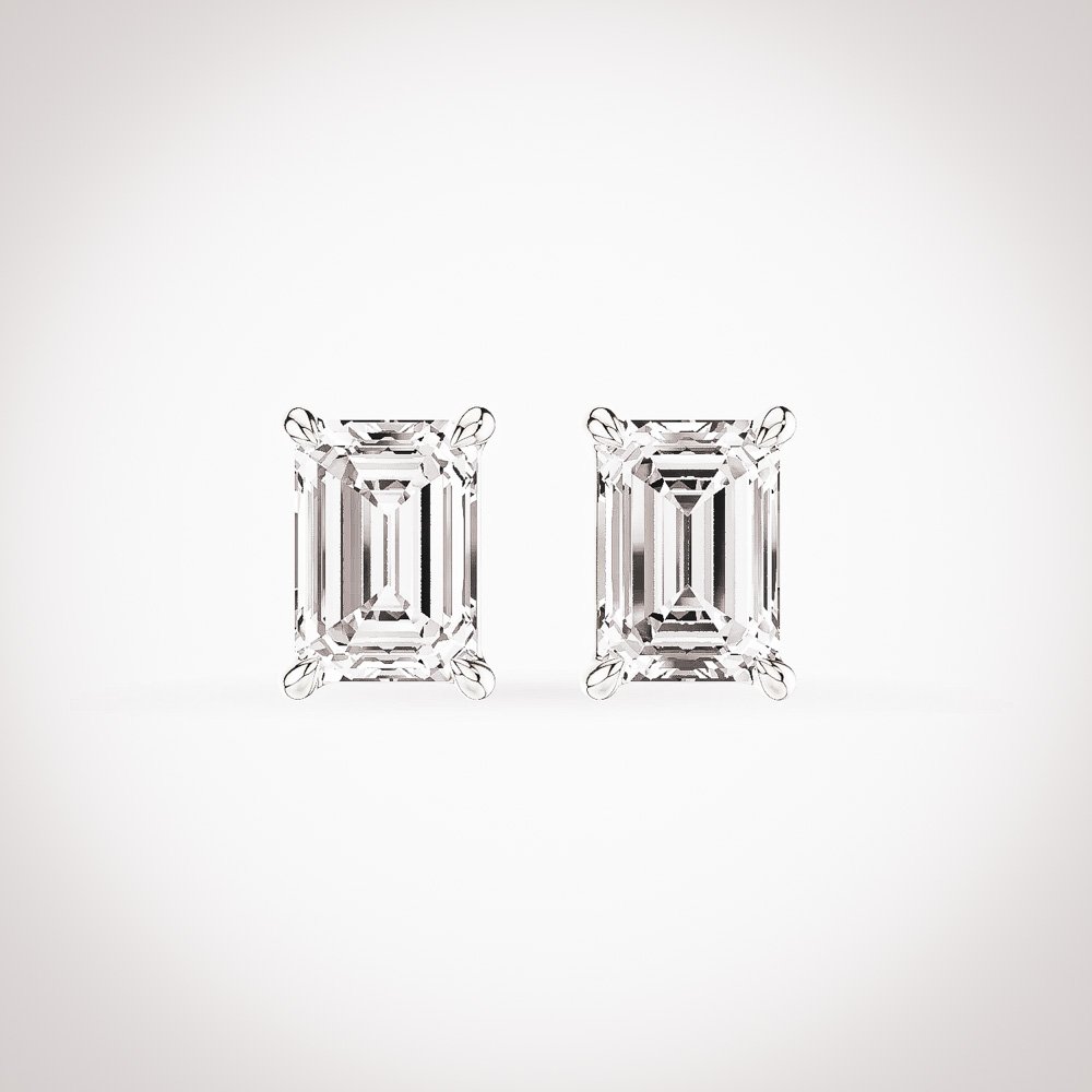 3 Carat Emerald-Cut Lab-Grown Diamond Stud Earrings | 18K Solid White Gold | The Bronwyn Earrings