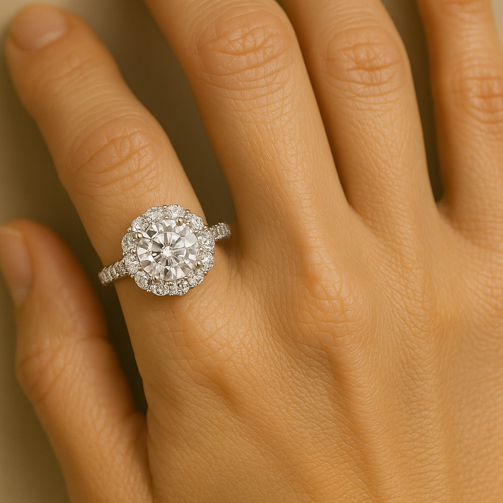 2.0 Carat Round-Cut Halo Lab-Grown Diamond Engagement Ring 18k Solid Gold - Sophia