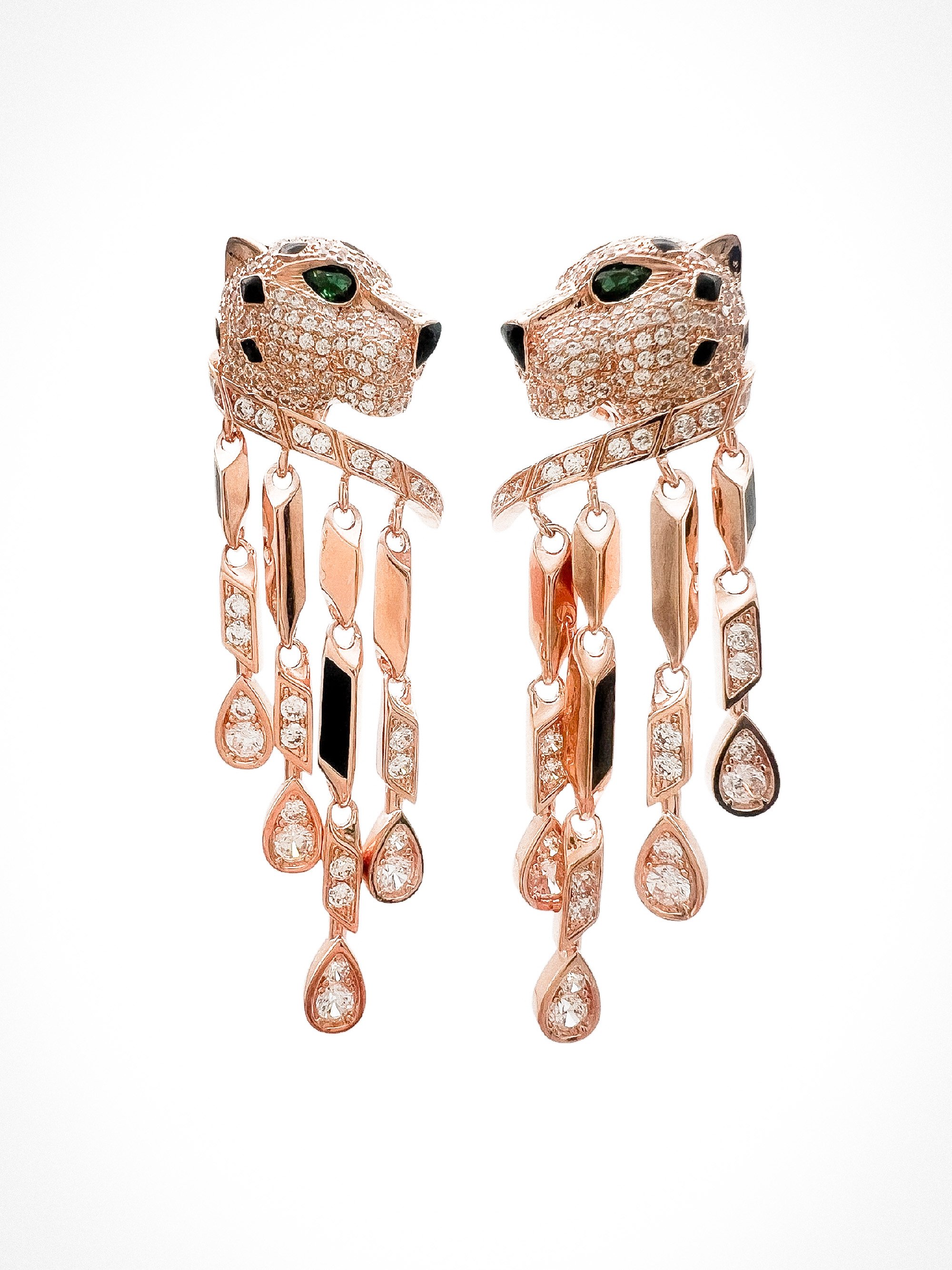 Rose Gold Moissanite Bold Panther Drop Statement Earrings | 18k Rose Gold Plated | Hazel