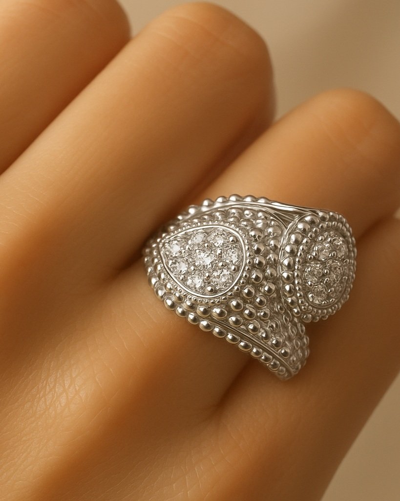 Tear Drop Motif Moissanite Statement Cocktail Ring 18K White Gold Vermeil - Constance