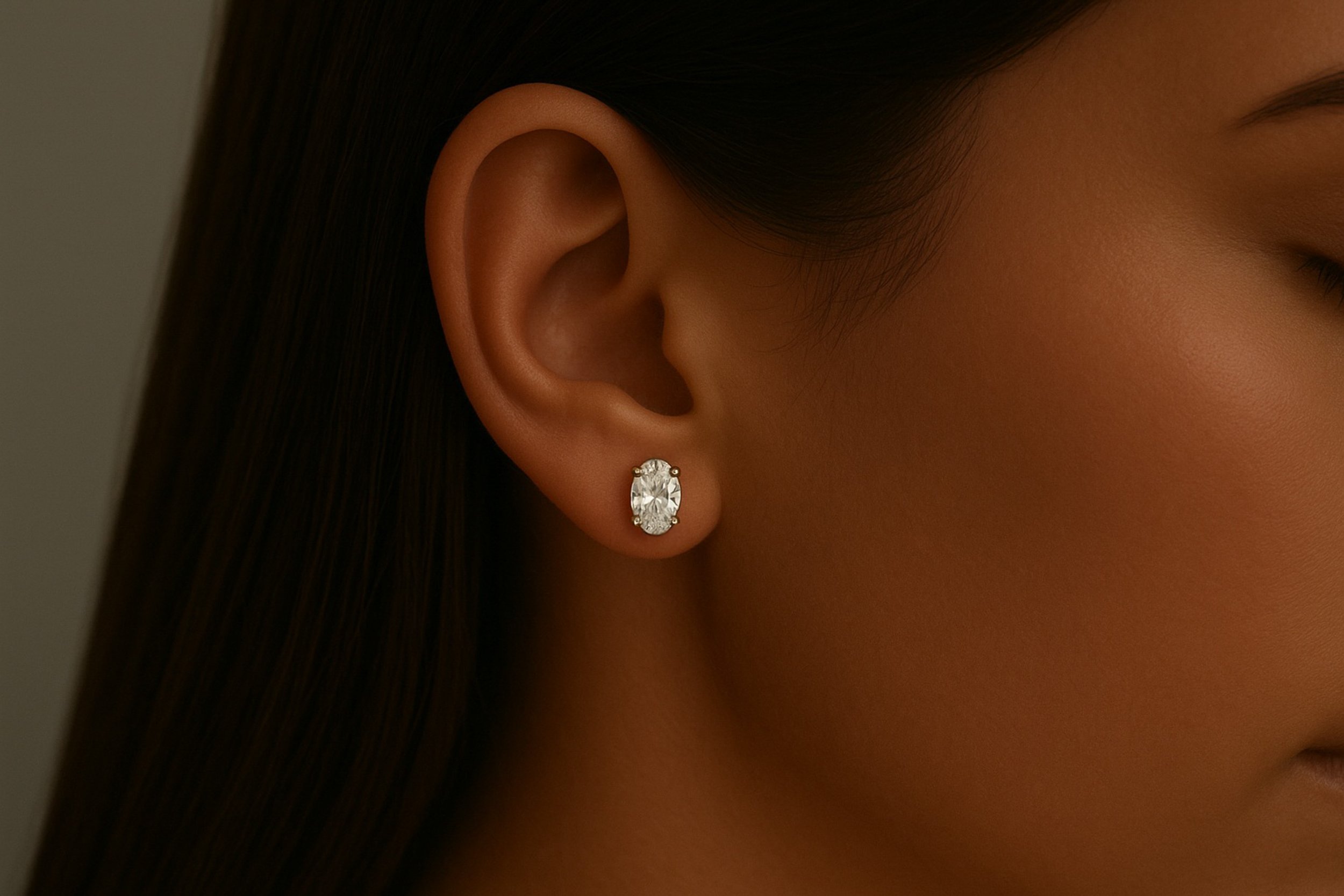 2.0 Carat Oval-Cut Lab-Grown Diamond Stud Earrings 18K Solid White Gold - Reese