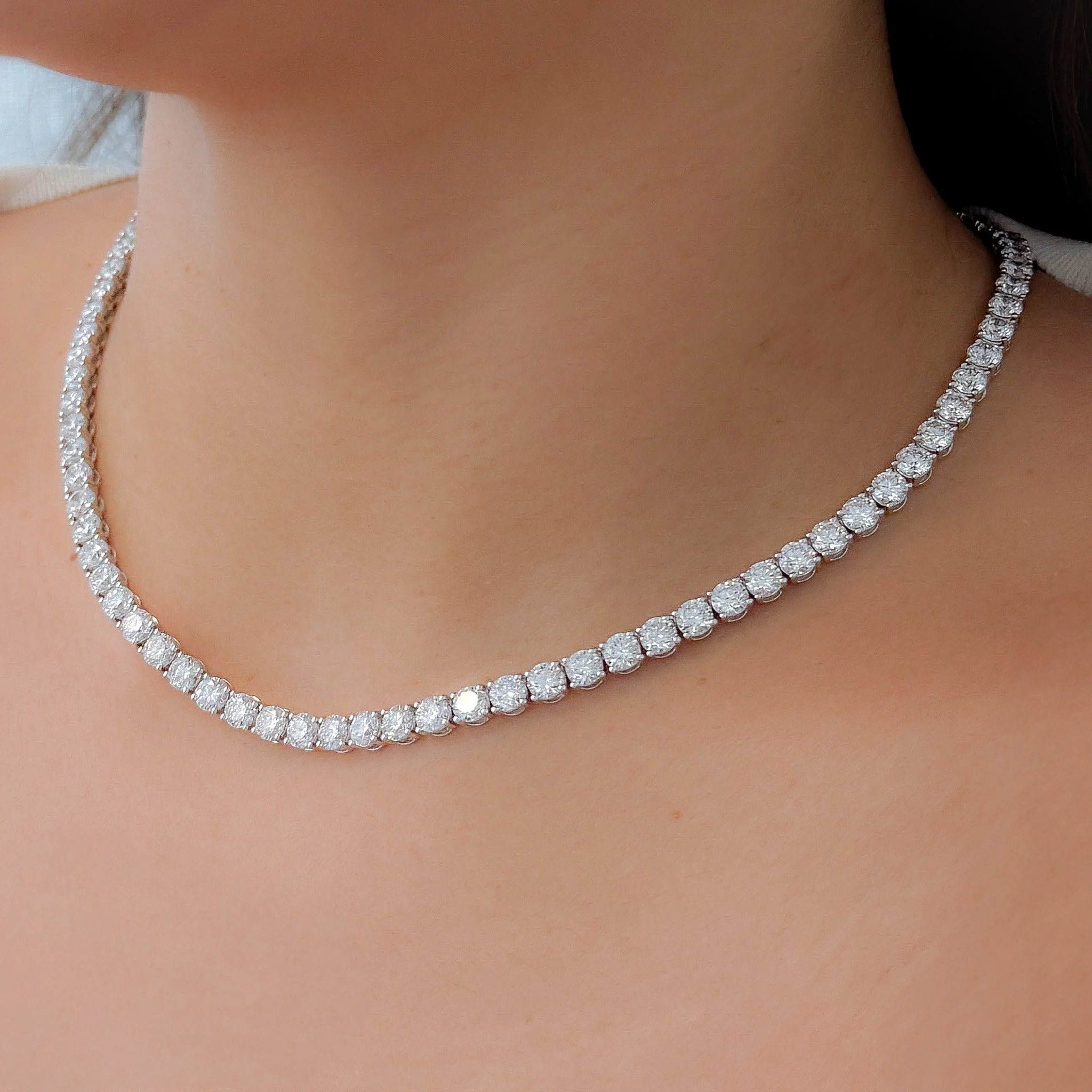 33ct. Round Brilliant 4mm Tennis Necklace in 18K White Gold Vermeil Moissanite - Fiona