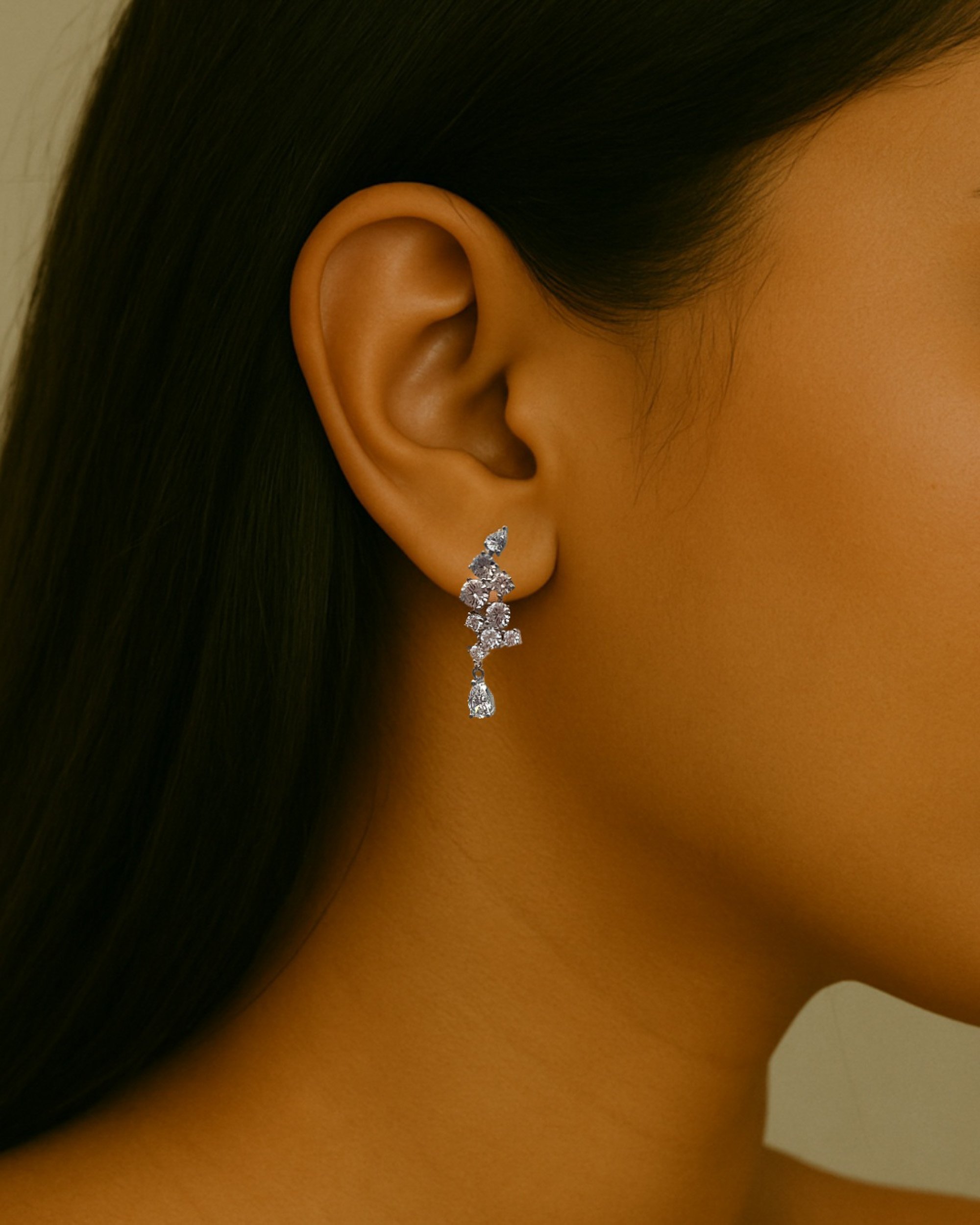Belle Drop Earrings Moissanite 3.3 total carat 18k white gold sterling silver