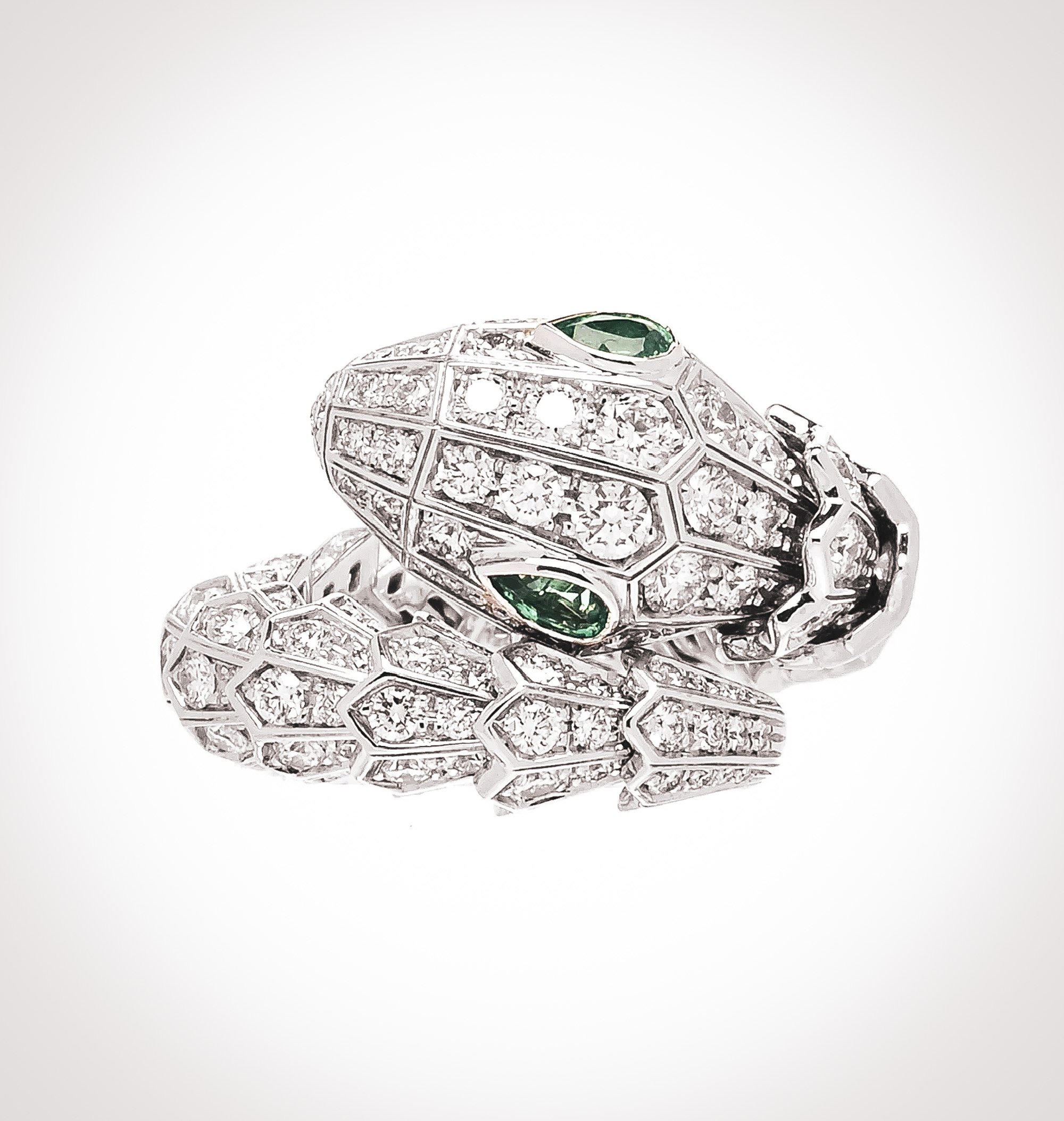 White Gold Serpent Moissanite Statement Cocktail Ring | 18K White Gold Vermeil | Candy
