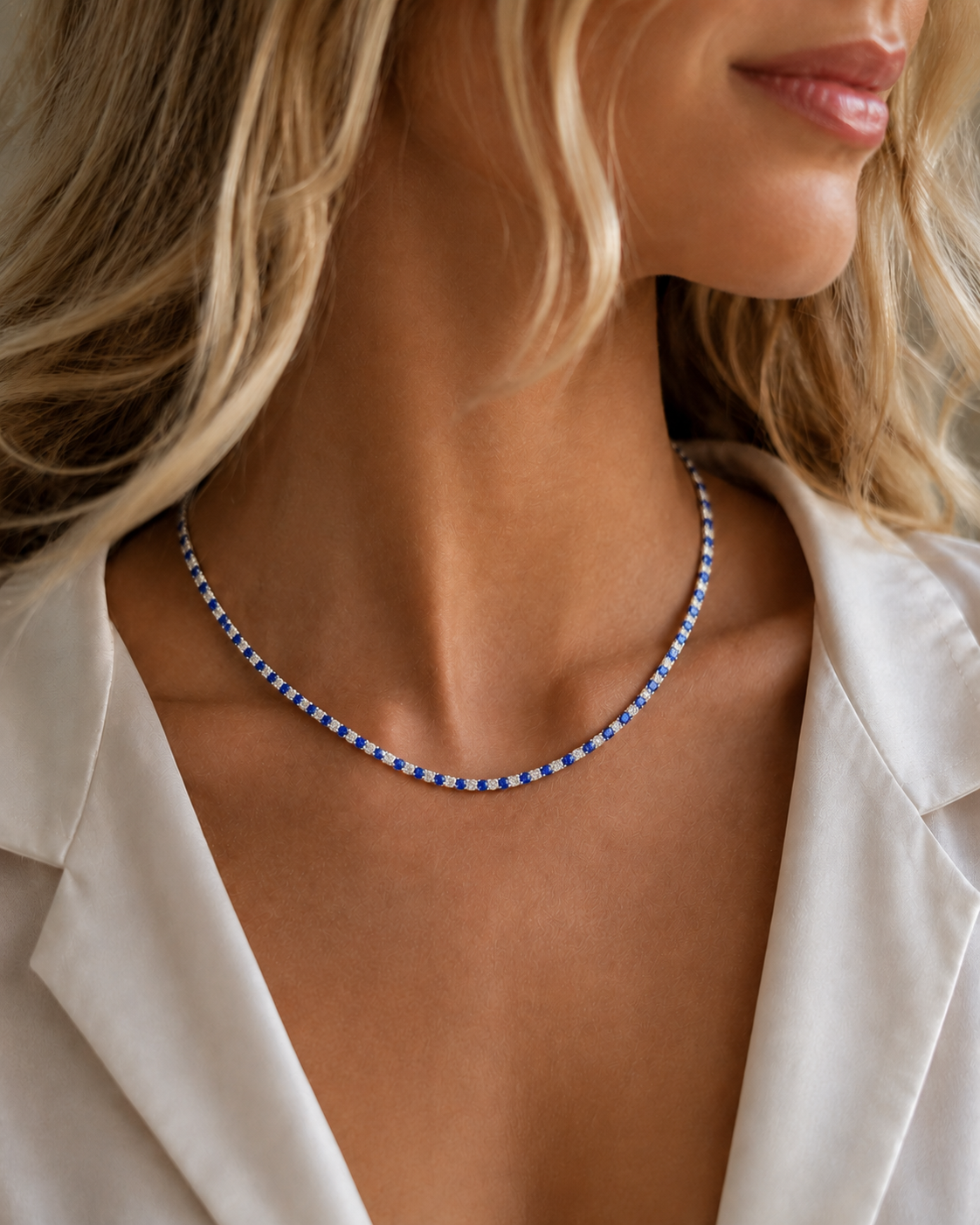 13ct. Two-Tone Lab Diamond & Gemstone Tennis Necklace | Celeste