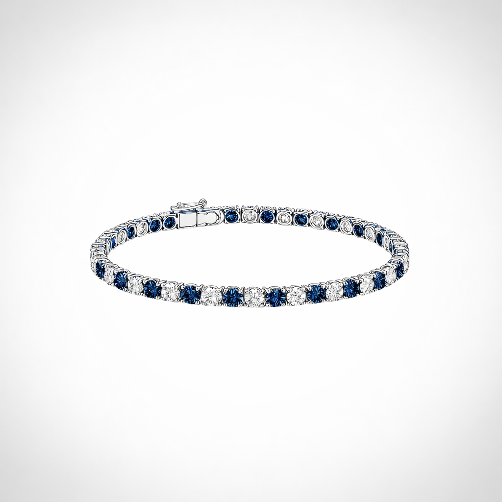 Blue and White Moissanite Tennis Bracelet 18K White Gold Platinum Vermeil | Iris