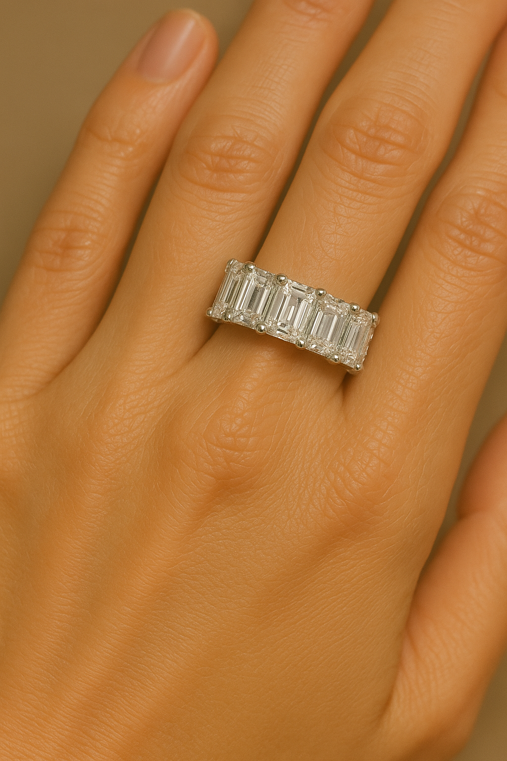 6.6 Carat Emerald-Cut Lab-Grown Diamond Eternity Ring 18K Solid Gold - Taylor