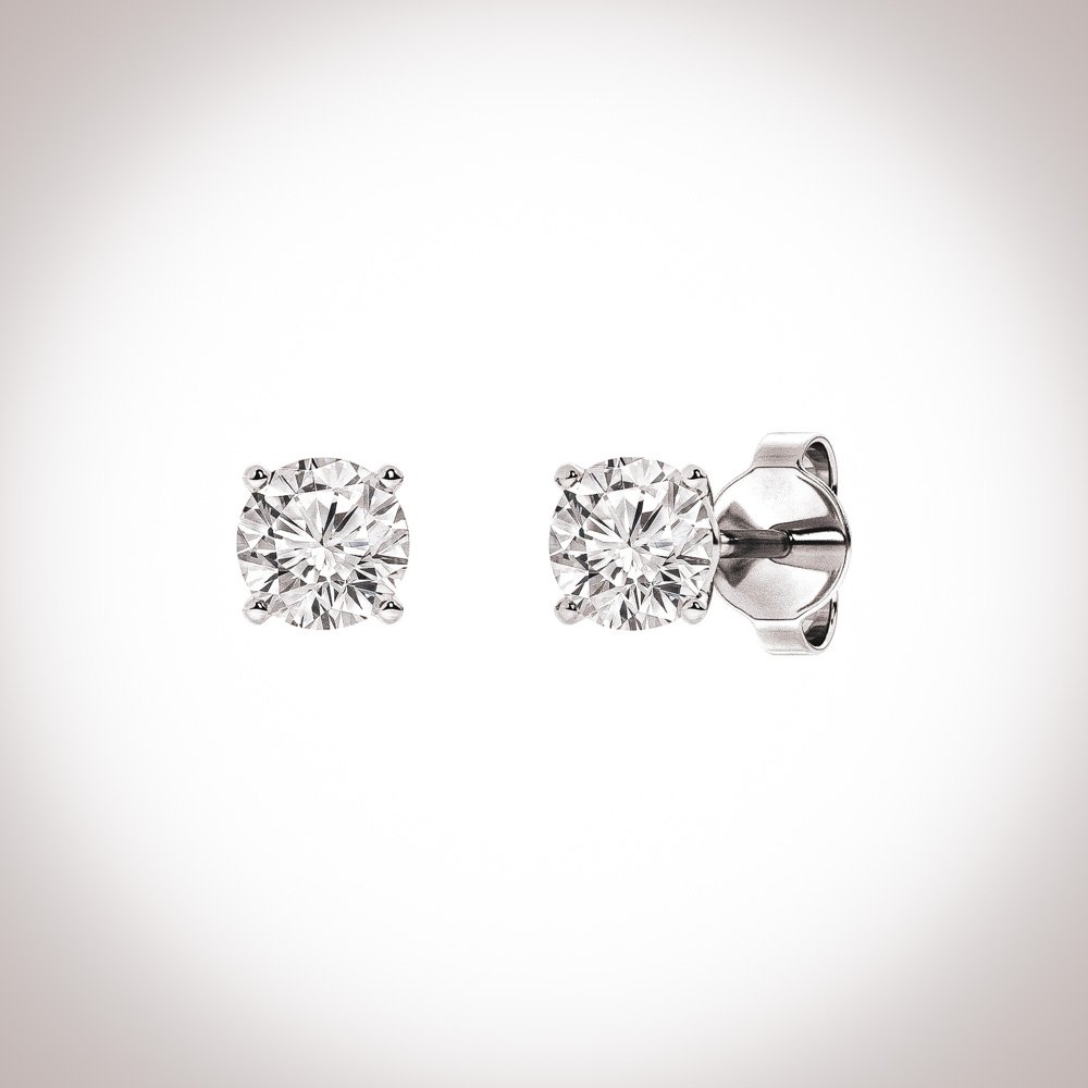 2.0 Carat Round-Cut Lab-Grown Diamond Stud Earrings | 18K Solid White Gold | Tiffany