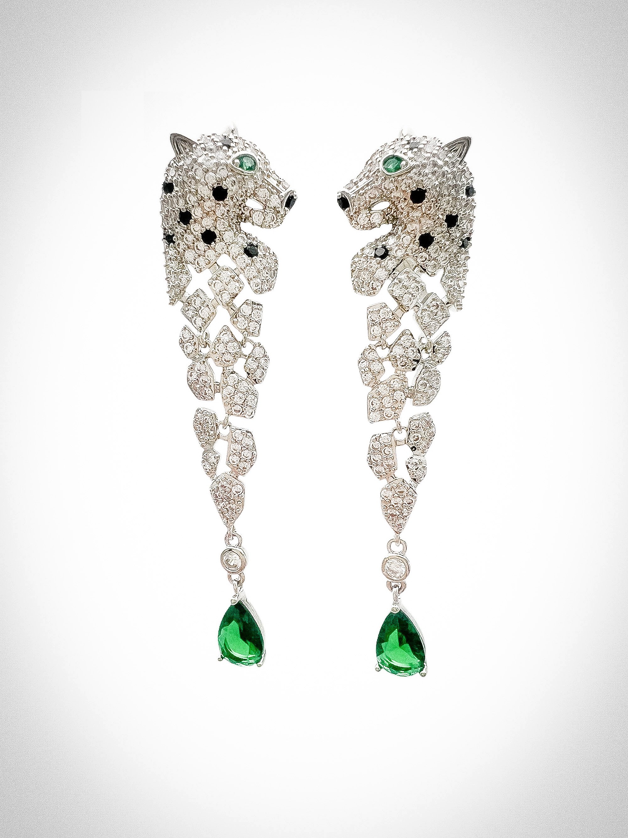 Panther Statement Drop Earrings in 18K White Gold Vermeil | Moissanite | Lavinia
