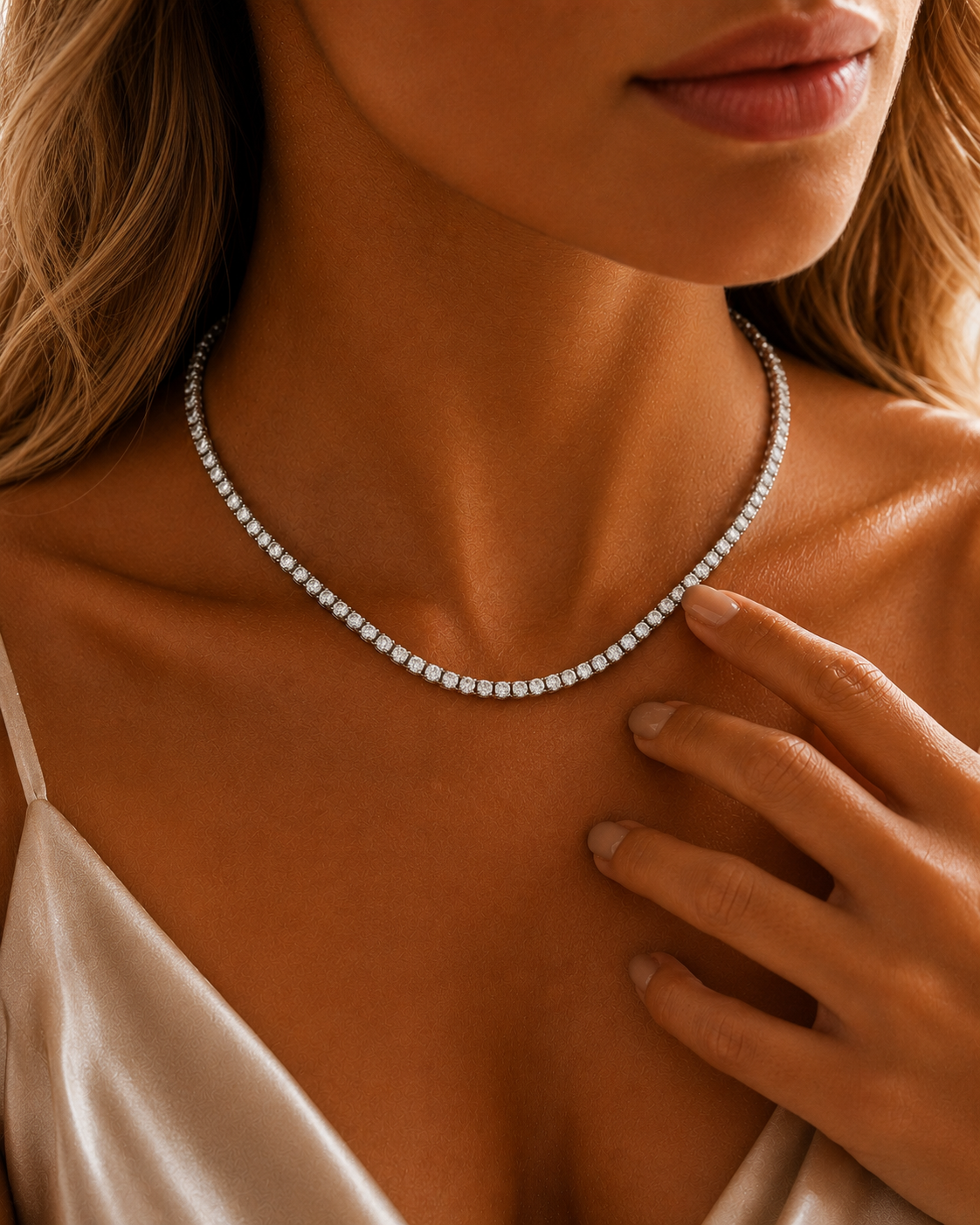 27ct. 4mm Moissanite Tennis Necklace White Gold | Gwendolyn