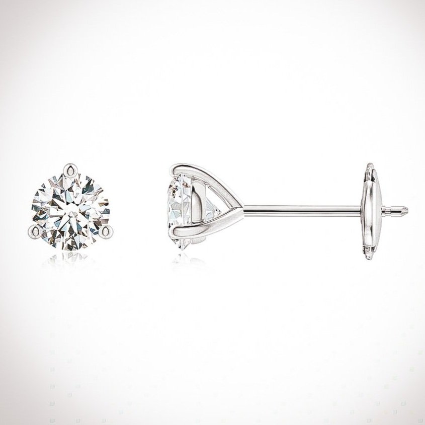 2.0 Carat Round-Cut Lab-Grown Diamond Stud Earrings 18K Solid White Gold - Tiffany
