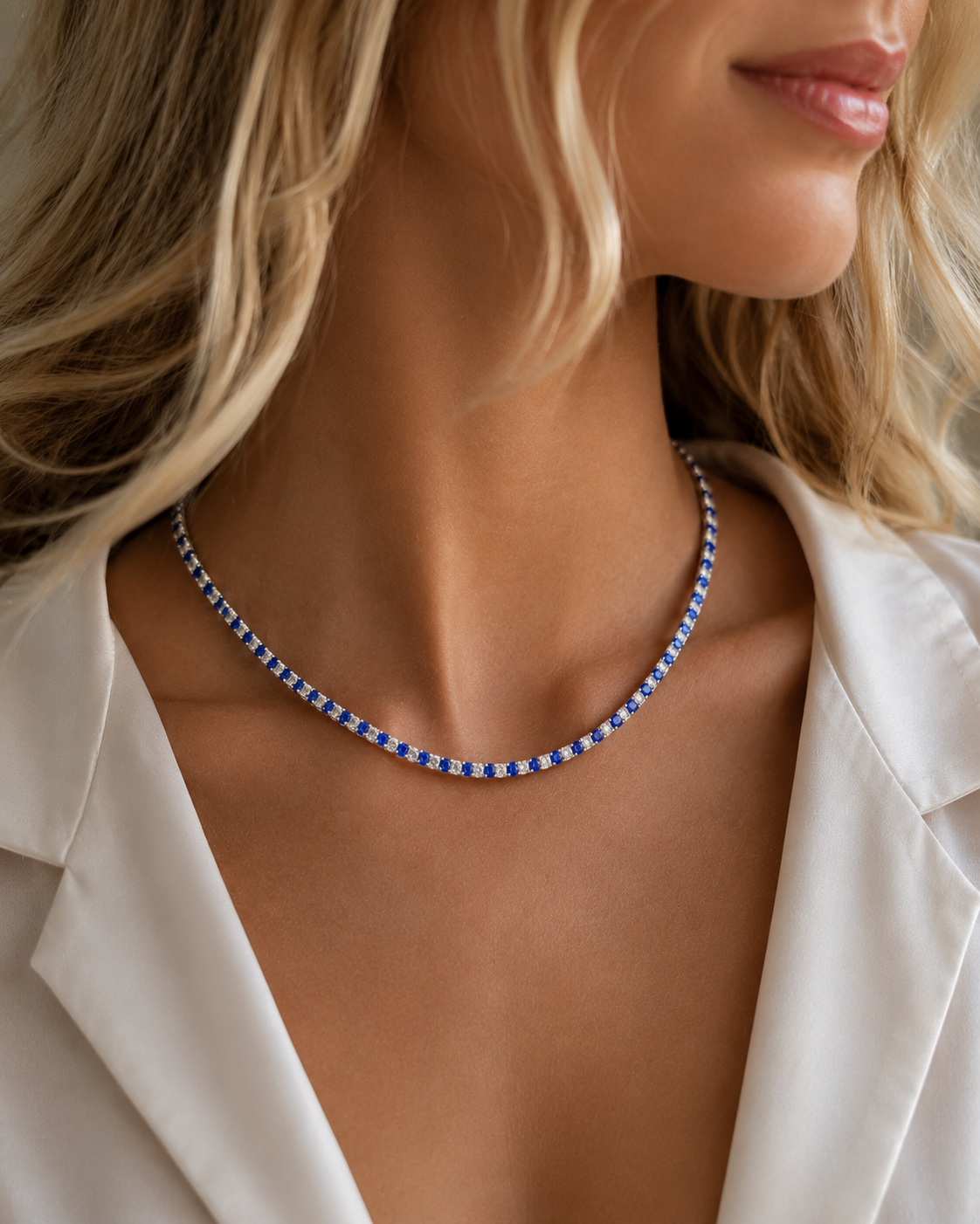 13ct. Two-Tone Lab Diamond & Gemstone Tennis Necklace | Celeste