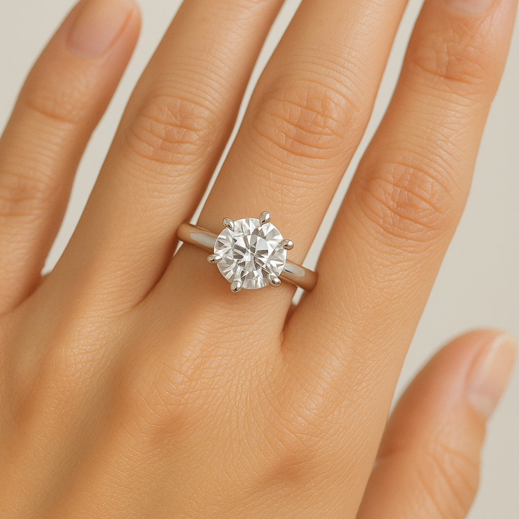 4.0 Carat Round-Cut Solitaire Moissanite Engagement Ring 18K White Gold Vermeil - Elehna
