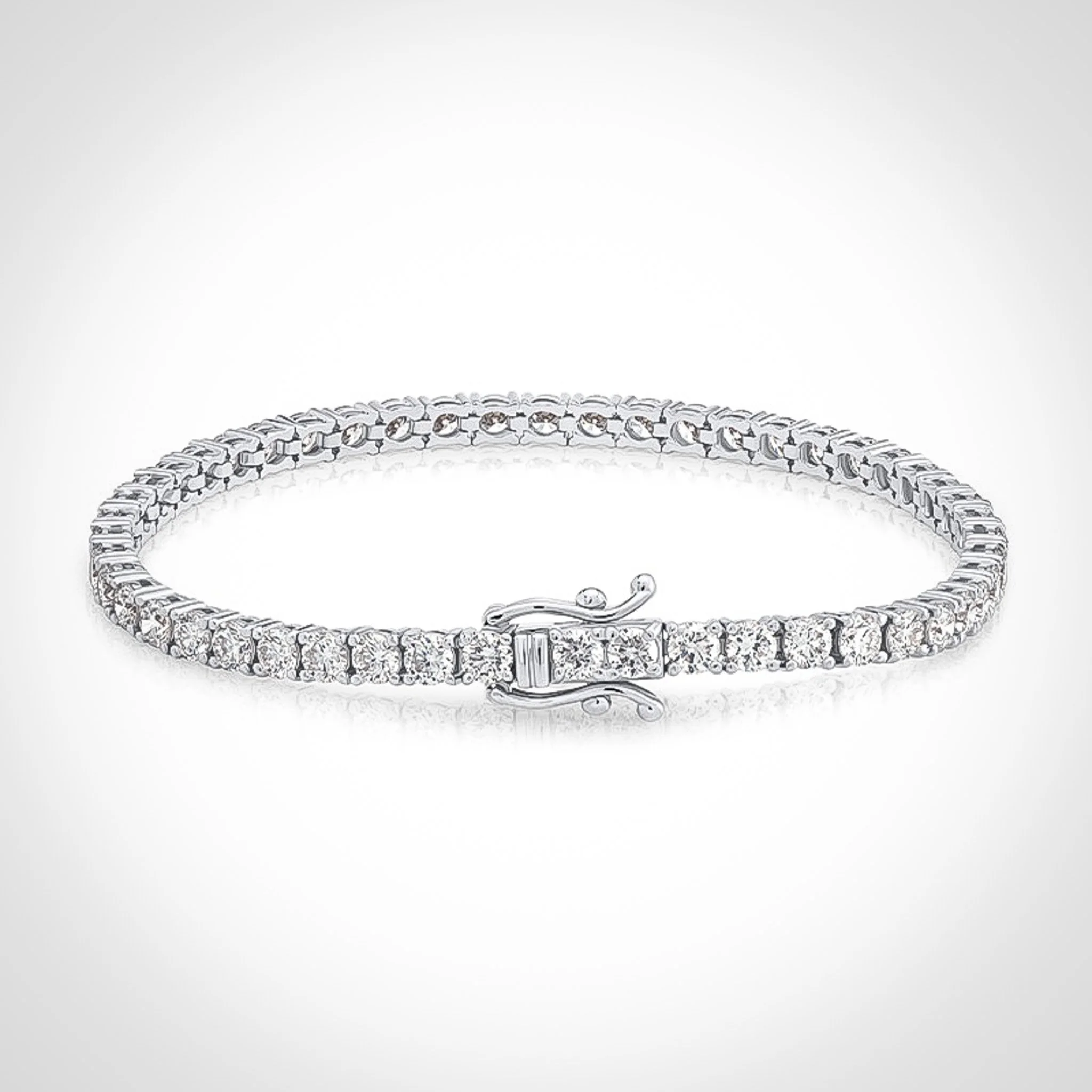 18ct. Mens Tennis Bracelet 18K White Gold Vermeil Plated Round Brilliant 5mm Moissanite - Adrian